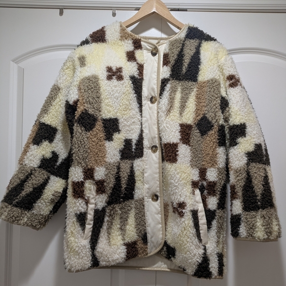 Aritizia Wilfred Free River Sherpa Jacket Ryegrass Yellow Cognac Sz Small - Picture 3 of 14